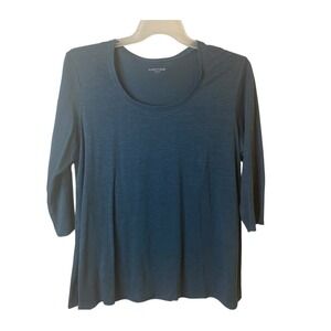 Eileen Fisher Green 100% Linen 3/4 Sleeve V Neck Tunic Top Size Large